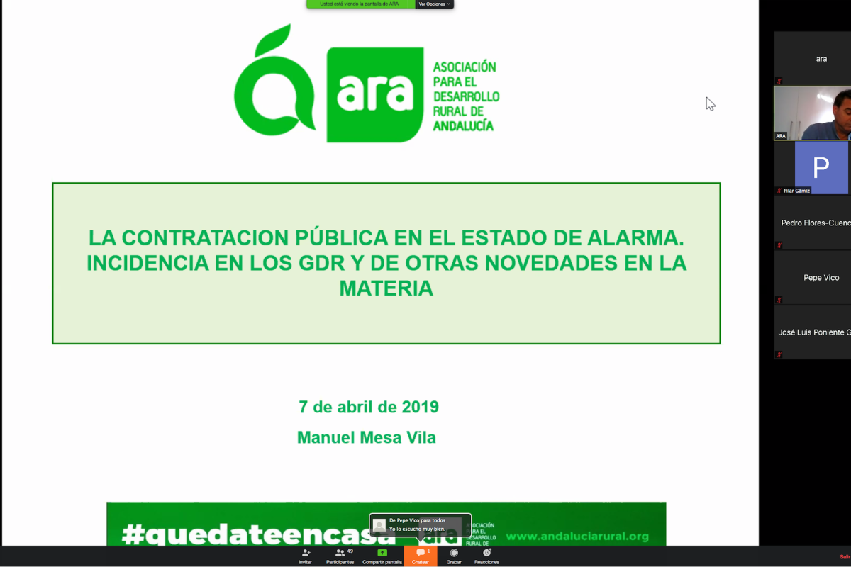 Personal de los GDR de Andalucía participan en la formación online de ARA sobre Contratación Pública en el Estado de Alarma
