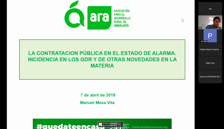 Personal de los GDR de Andalucía participan en la formación online de ARA sobre Contratación Pública en el Estado de Alarma