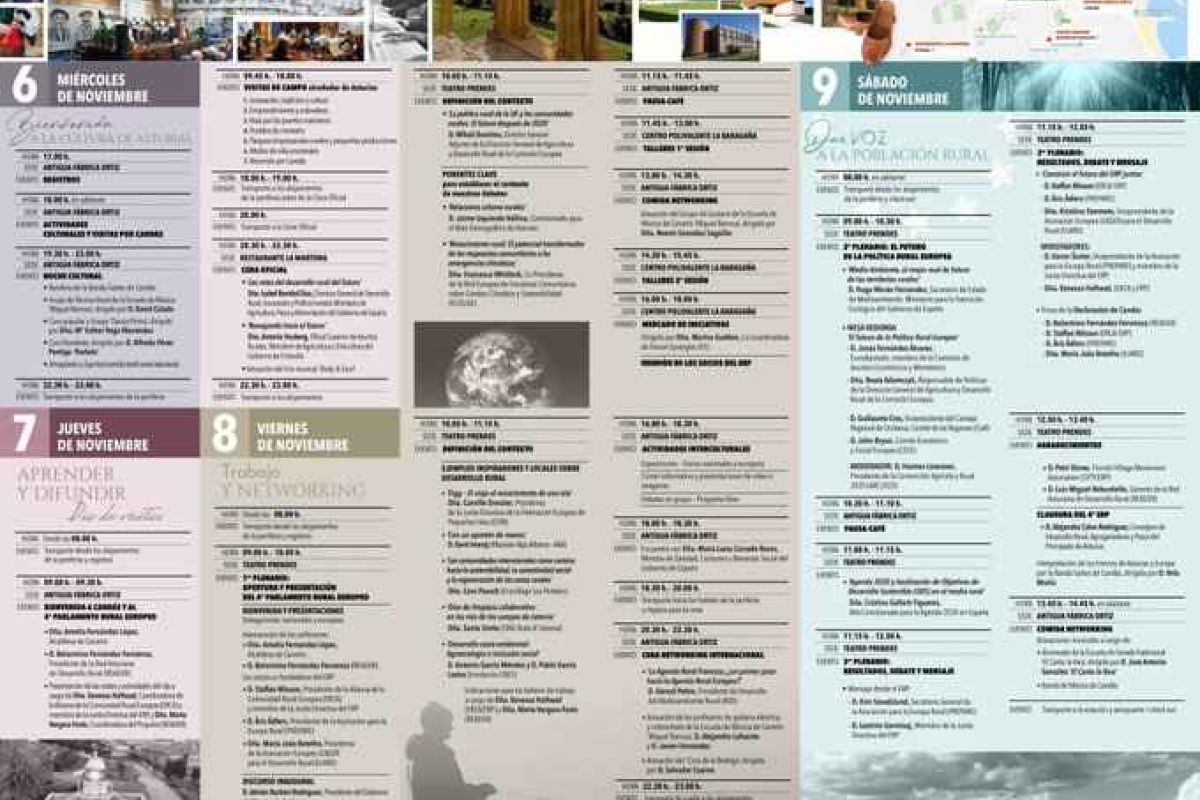 Programa oficial del IV Parlamento Rural Europeo 2019 que se celebra en Candás (Asturias)