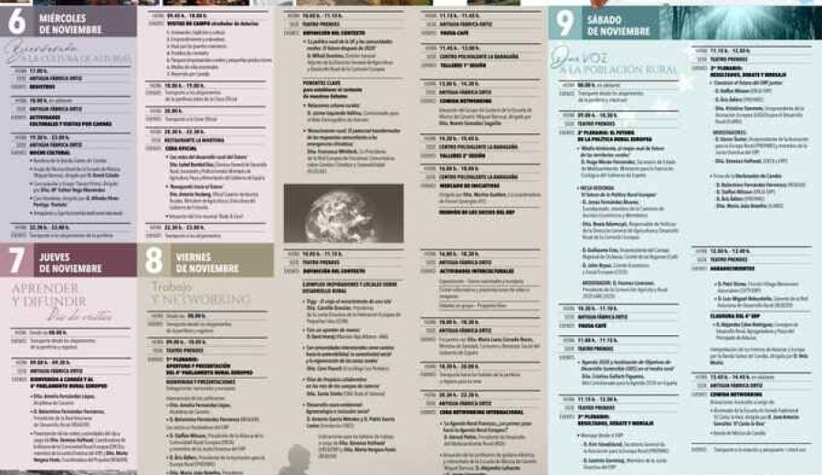 Programa oficial del IV Parlamento Rural Europeo 2019 que se celebra en Candás (Asturias)
