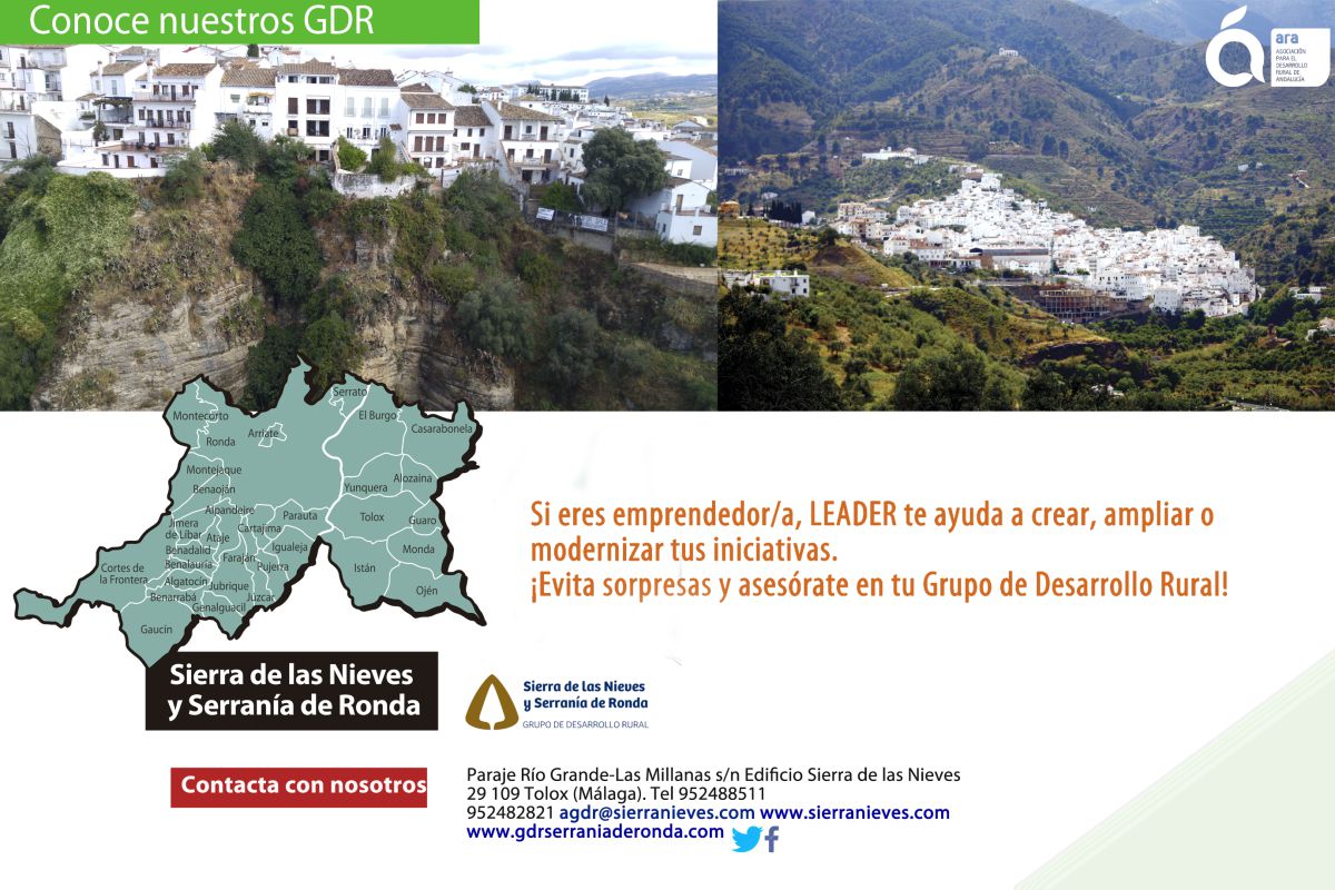 El GDR Sierra de las Nieves y Serranía de Ronda pide a Diputación de Málaga que incremente la cuota de financiación a los Grupos de Desarrollo Rural