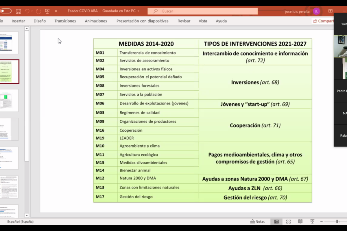 José Luis Peralta del Ministerio de Agricultura explica a los Grupos de Desarrollo Rural de Andalucía cómo afecta la COVI-19 a los fondos FEADER y LEADER