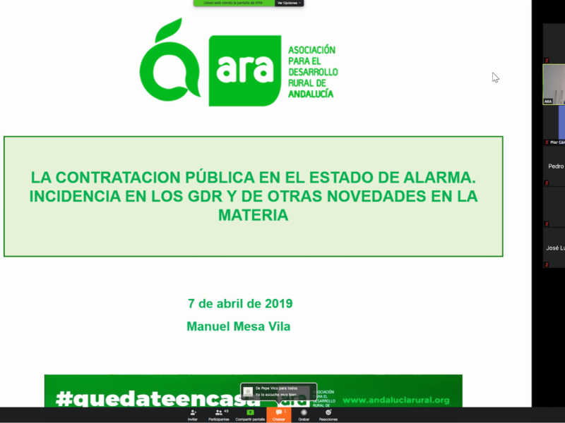 Personal de los GDR de Andalucía participan en la formación online de ARA sobre Contratación Pública en el Estado de Alarma