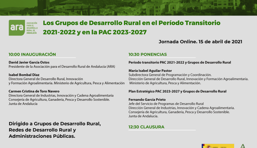 ARA organiza la jornada online “Los Grupos de Desarrollo Rural en el periodo transitorio 2021-2022 y en la PAC 2023-2027”