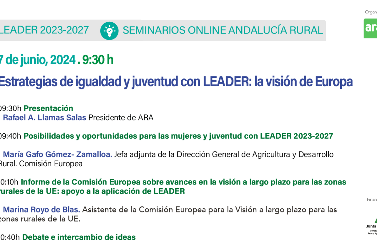 La igualdad de género y la juventud en las estrategias LEADER protagonizan el nuevo seminario online Andalucía Rural
