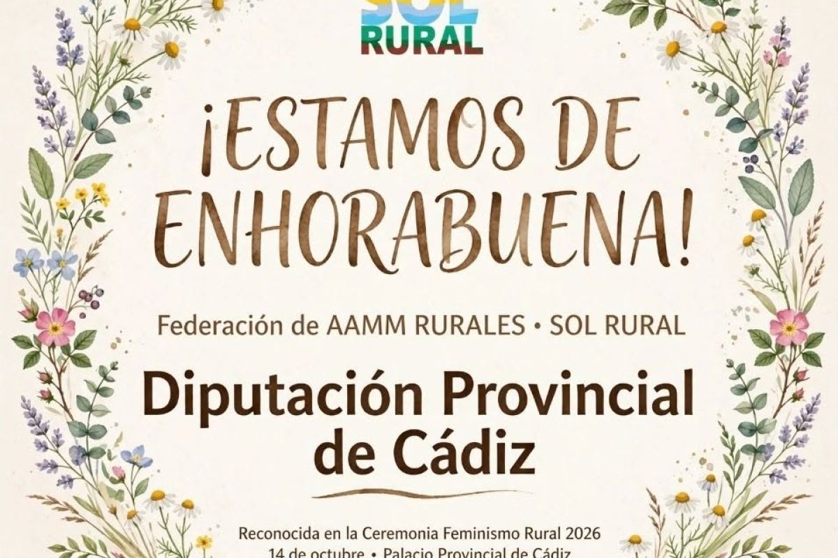 Federación Sol Rural recibe el reconocimiento de la Diputación de Cádiz por 25 años de trabajo por la igualdad