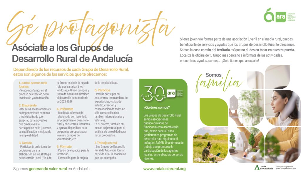 "Sé protagonista", la campaña de ARA para acercar la juventud a los Grupos de Desarrollo Asociación para el Desarrollo Rural de Andalucía FLYER DINAMIZACION RURAL 1
